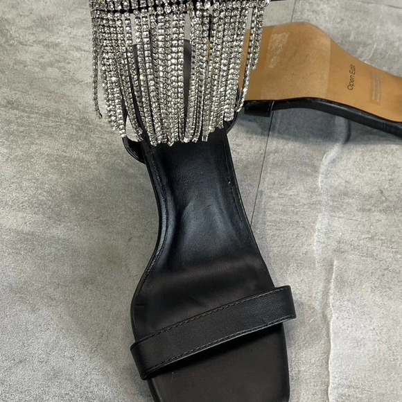 Open Edit Women's Black Annalise Fringe Rhinestone Faux-Leather Sandals SZ 5.5 - Picture 7 of 11
